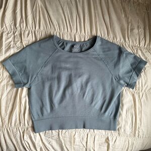 Athletic top- blue cropped short sleeve
